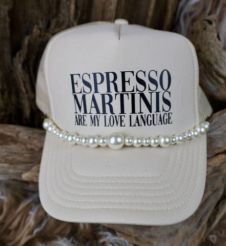 TRUCKER CAP Espresso Martinis are My Love Language Tan