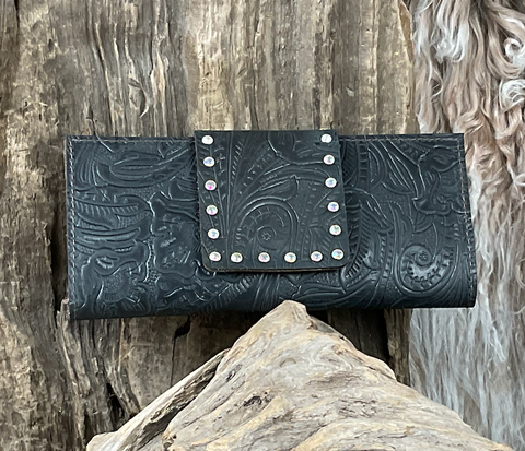 BROWN CLASSIC Large Wallet with Crystals BlackPaisley