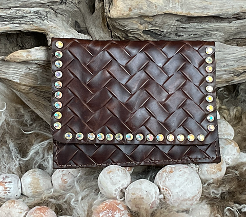 BROWN CLASSIC Flora Card Holder with Crystals BrownWeave