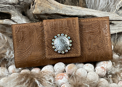 BROWN CLASSIC Large Wallet with Concho BrownPaisley